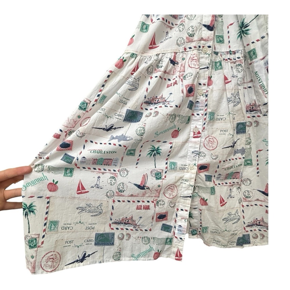 J. Crew Collared Midi Postcard Stamps Southern States Sleeveless Dress Sz 12 - Picture 14 of 16